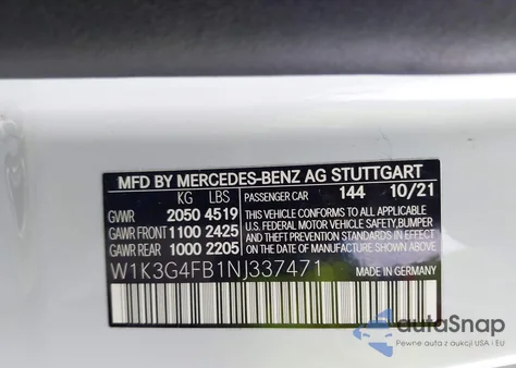 2022 Mercedes-Benz A 220 4Matic из США, поврежденный, VIN W1K3G4FB1NJ337471